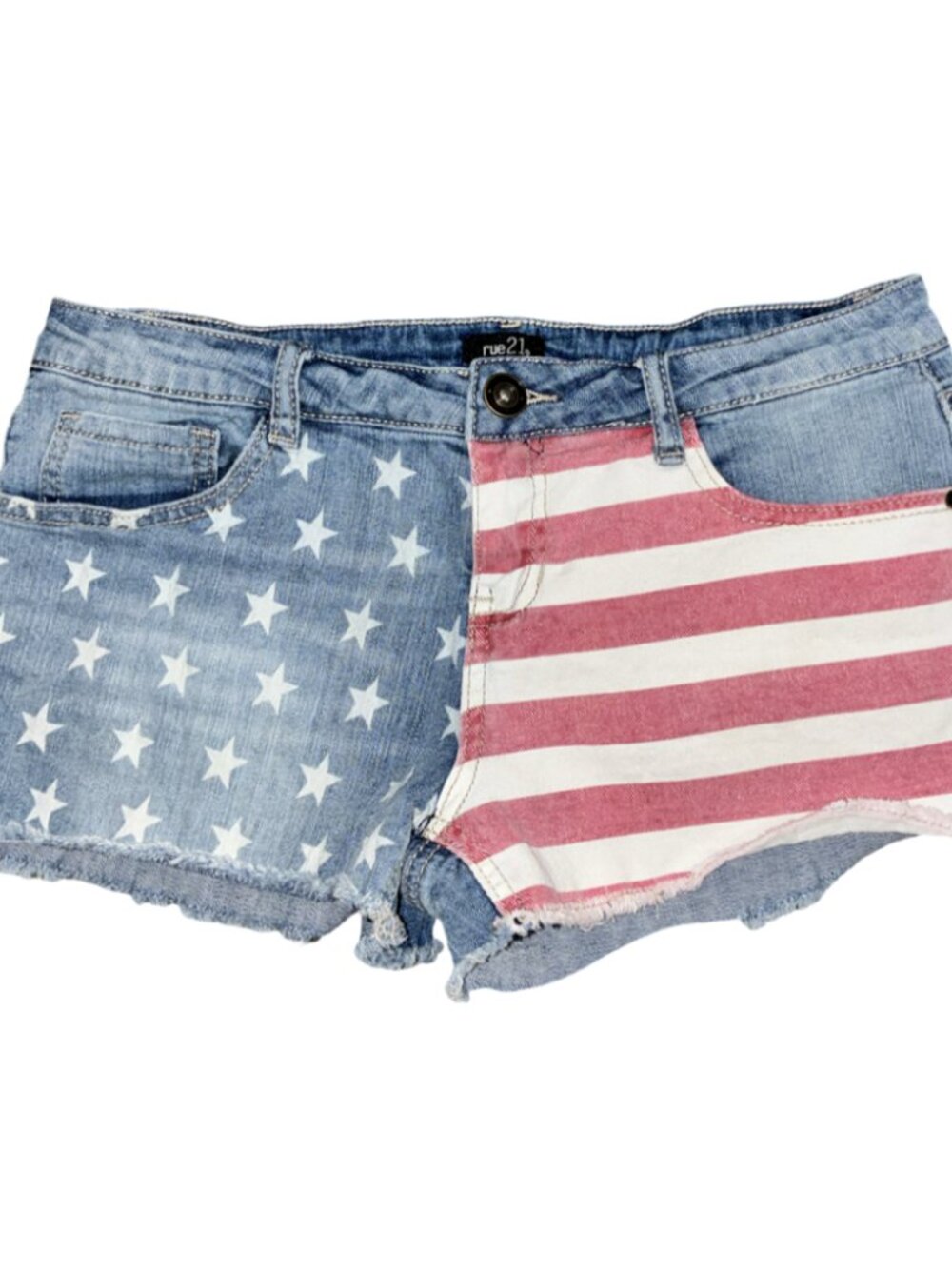 Sz.9/10*Rue21*American Flag--Blue Denim Shorts--Frayed Hem
